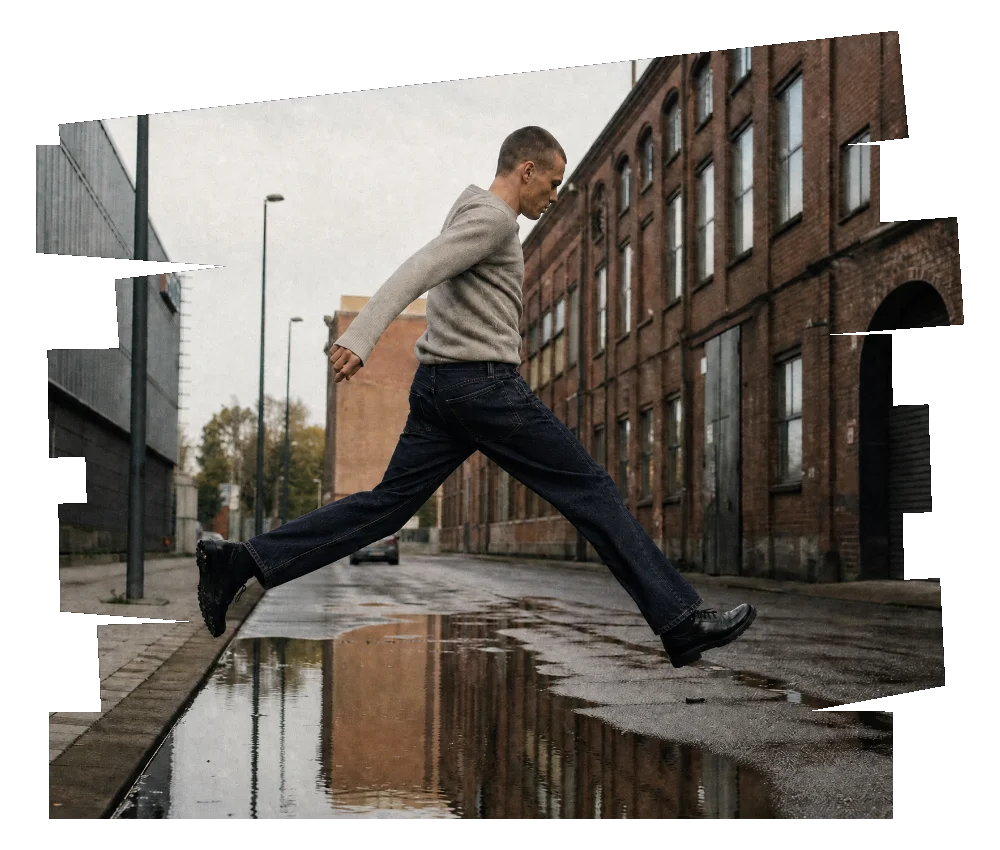 Homme en mouvement, confort du jean